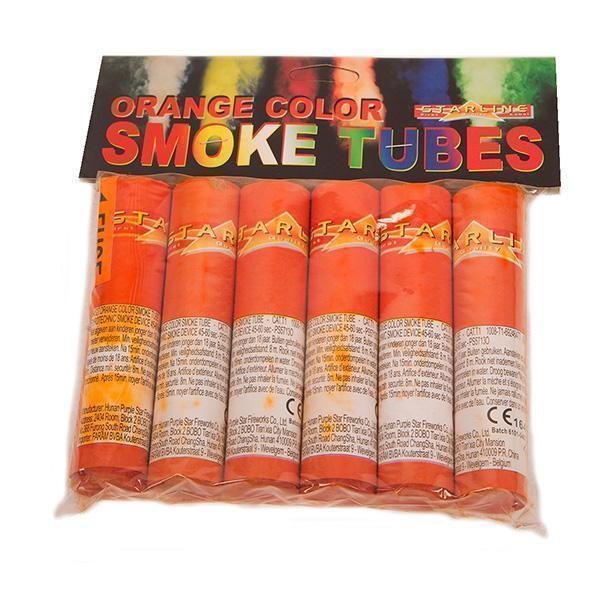Smoke tubes oranje - Willaert, Verkleedkledij, Fantasiekledij, Vuurwerkshop, vuurwerkwinkel, vuurwerk, knaller, spetters, effecten, verschillende kleuren, pijlen, pijl, batterij, siervuurwerk